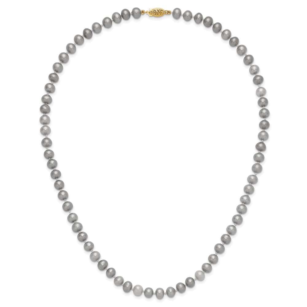 14K Yellow Gold 6-7mm Gray Near Round Cultured Pearl 16 inch Necklace