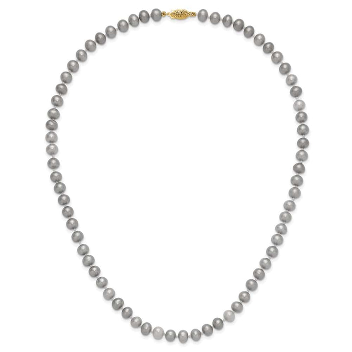 14K Yellow Gold 6-7mm Gray Near Round Cultured Pearl 16 inch Necklace