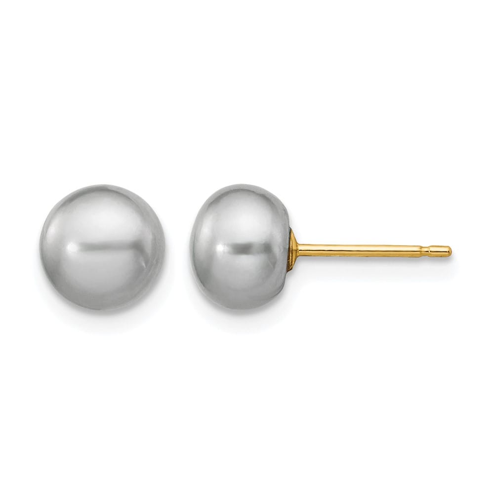 14K Yellow Gold 6-7mm Grey Button Freshwater Pearl Stud Post Earrings