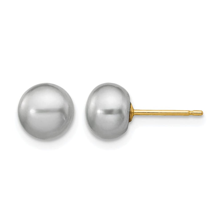 14K Yellow Gold 6-7mm Grey Button Freshwater Pearl Stud Post Earrings