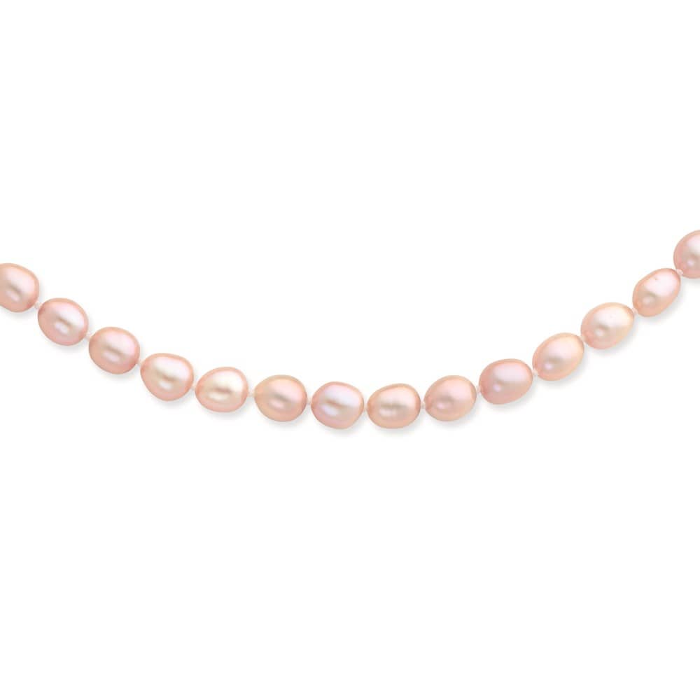 14K Yellow Gold 6-7mm Pink Rice Cultured Pearl 24 inch Necklace