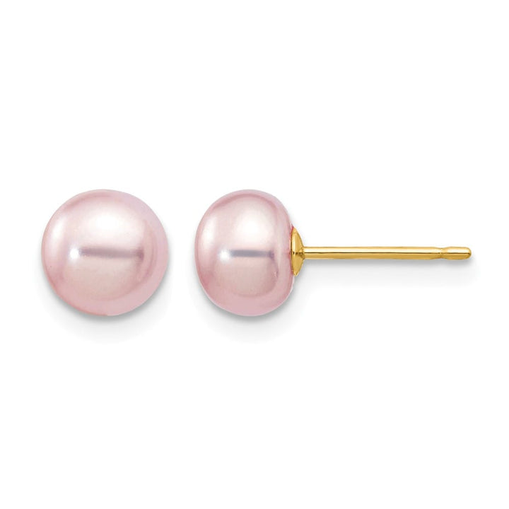 14K Yellow Gold 6-7mm Purple Button Freshwater Pearl Stud Earrings