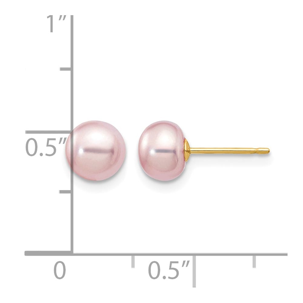 14K Yellow Gold 6-7mm Purple Button Freshwater Pearl Stud Earrings