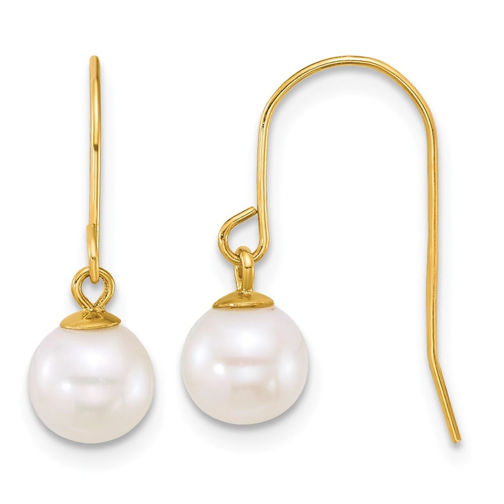 14K Yellow Gold 6-7mm Round White Freshwater Culture Pearl Earrings