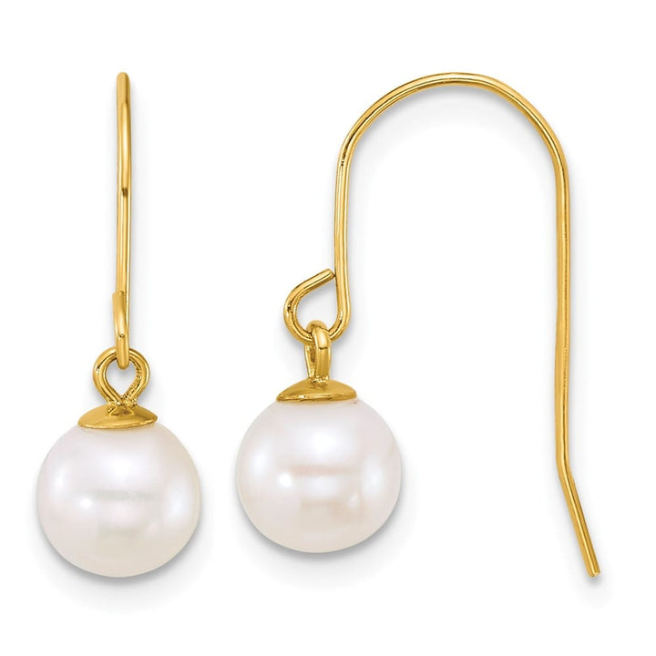 14K Yellow Gold 6-7mm Round White Freshwater Culture Pearl Earrings