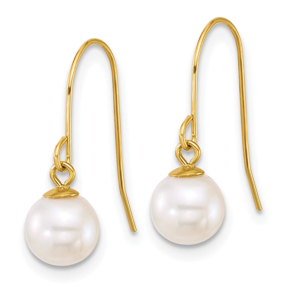 14K Yellow Gold 6-7mm Round White Freshwater Culture Pearl Earrings
