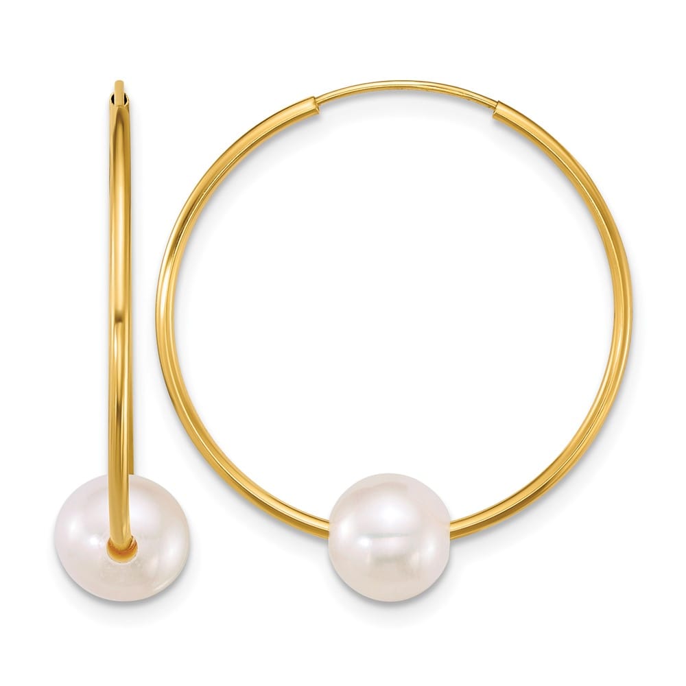 14K Yellow Gold 6-7mm Semi-Round White Freshwater Pearl Earrings