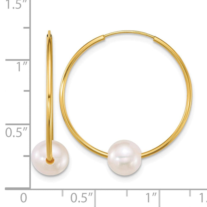 14K Yellow Gold 6-7mm Semi-Round White Freshwater Pearl Earrings
