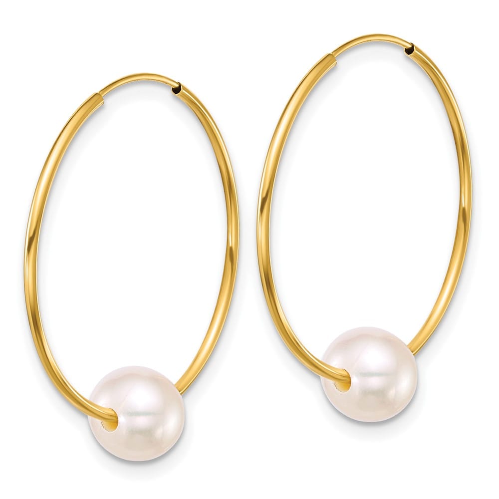 14K Yellow Gold 6-7mm Semi-Round White Freshwater Pearl Earrings