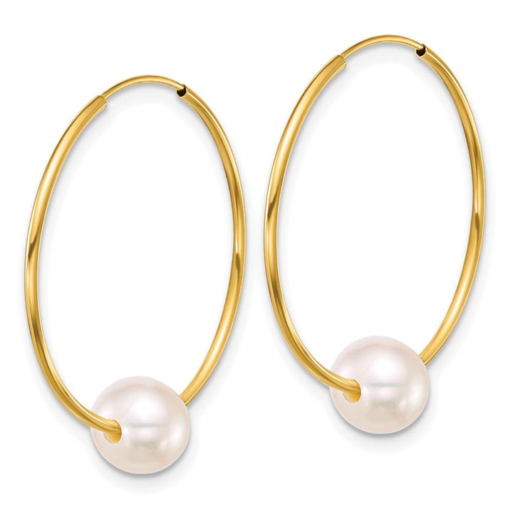 14K Yellow Gold 6-7mm Semi-Round White Freshwater Pearl Earrings