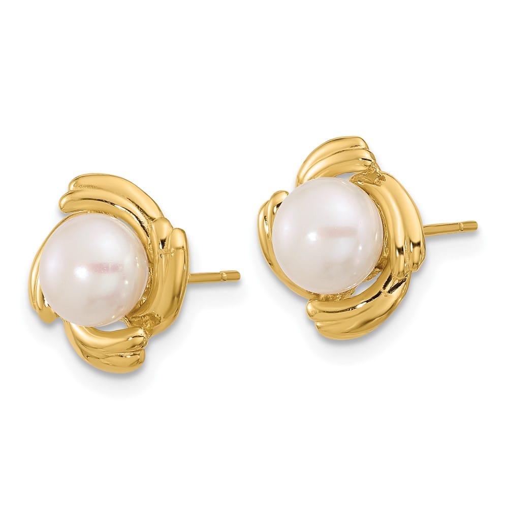 14K Yellow Gold 6-7mm White Button Freshwater Cultured Pearl Set