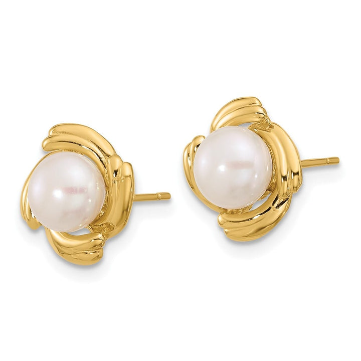 14K Yellow Gold 6-7mm White Button Freshwater Cultured Pearl Set