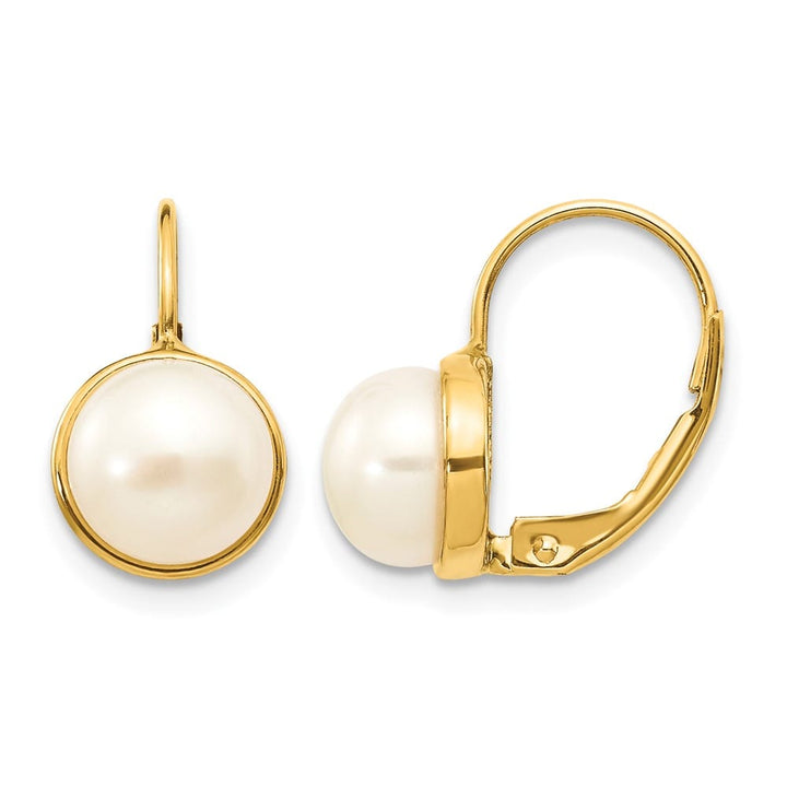14K Yellow Gold 6-7mm White Button Freshwater Pearl Leverback Earrings