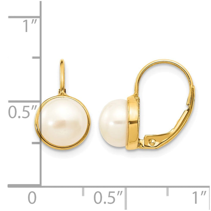 14K Yellow Gold 6-7mm White Button Freshwater Pearl Leverback Earrings