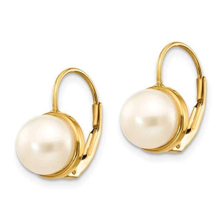 14K Yellow Gold 6-7mm White Button Freshwater Pearl Leverback Earrings