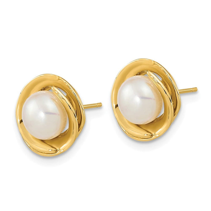 14K Yellow Gold 6-7mm White Button Freshwater Pearl Post Earrings