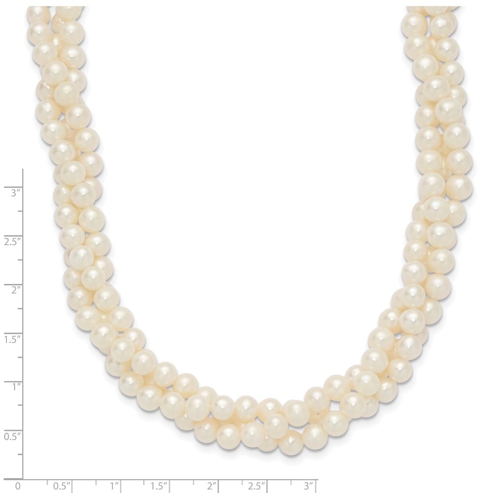 14K Yellow Gold 6-7mm White Cultured Pearl 3-Strand 21 inch Necklace