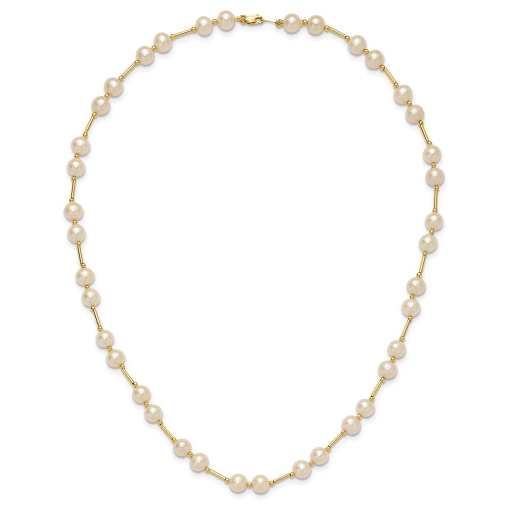 14K Yellow Gold 6-7mm White Near-Round Cultured Pearl 18 inch Necklace