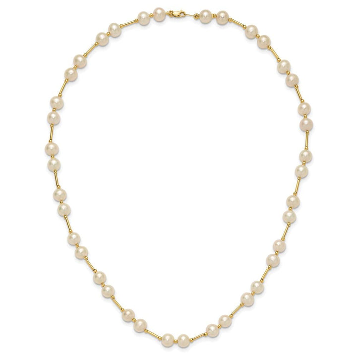 14K Yellow Gold 6-7mm White Near-Round Cultured Pearl 18 inch Necklace