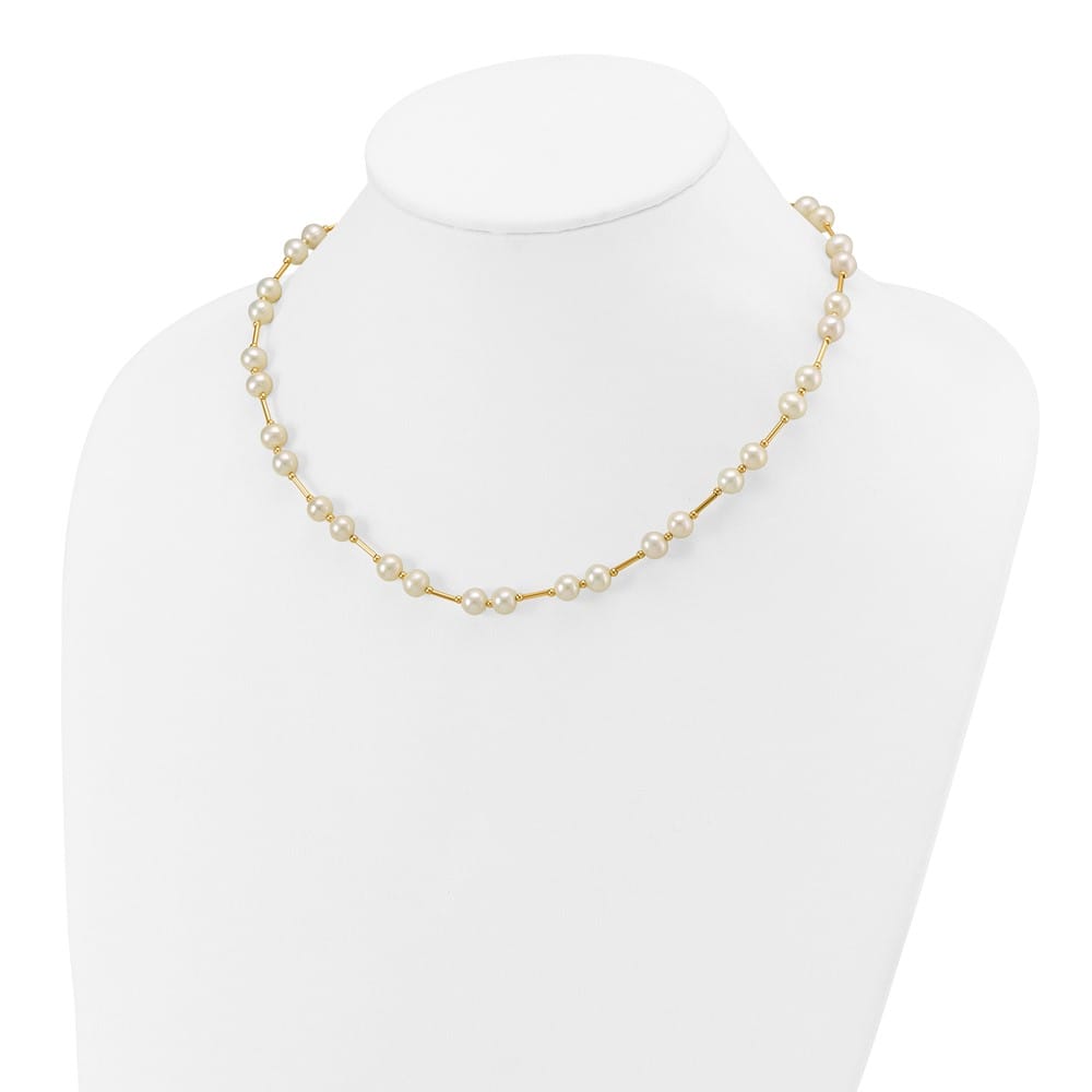 14K Yellow Gold 6-7mm White Near-Round Cultured Pearl 18 inch Necklace