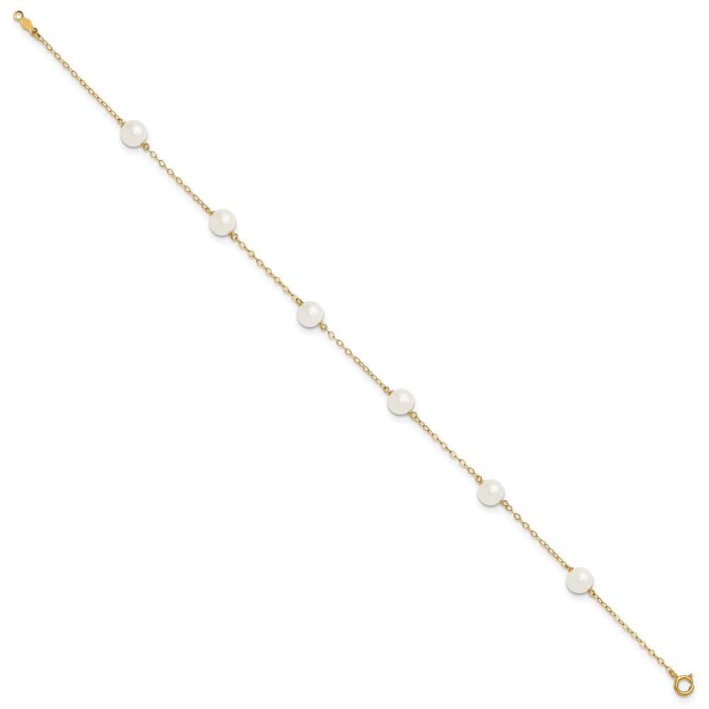 14K Yellow Gold 6-7mm White Near-Round Freshwater 6-Station Anklet