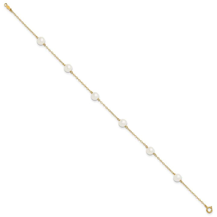 14K Yellow Gold 6-7mm White Near-Round Freshwater 6-Station Anklet