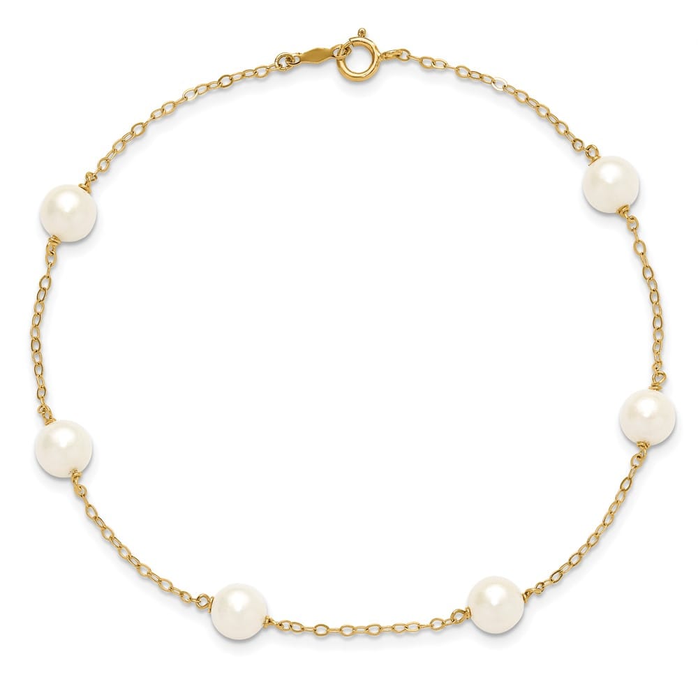 14K Yellow Gold 6-7mm White Near-Round Freshwater 6-Station Anklet