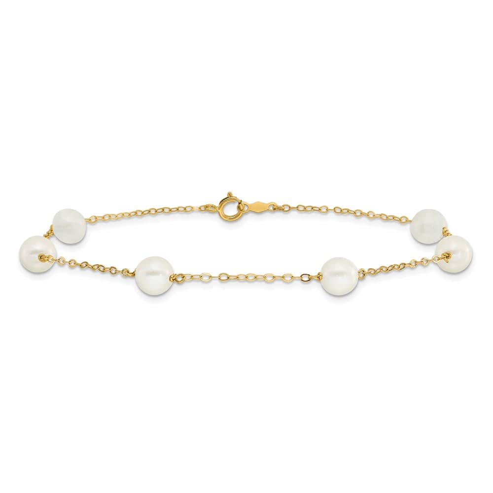 14K Yellow Gold 6-7mm White Near-Round Freshwater 6-Station Anklet