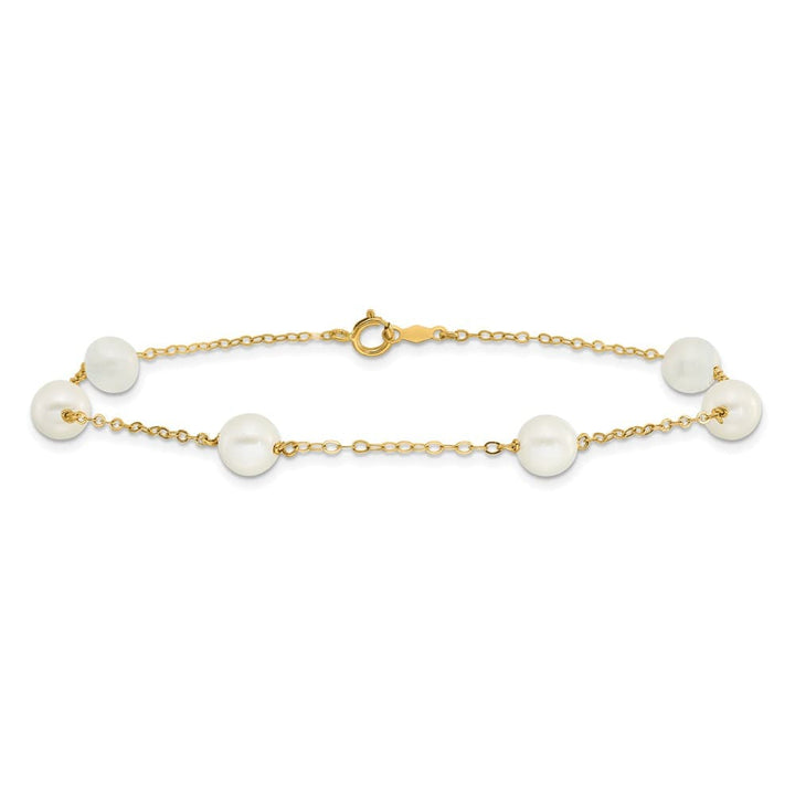 14K Yellow Gold 6-7mm White Near-Round Freshwater 6-Station Anklet