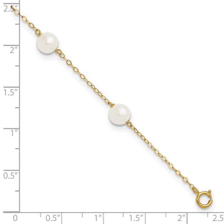 14K Yellow Gold 6-7mm White Near-Round Freshwater 6-Station Anklet