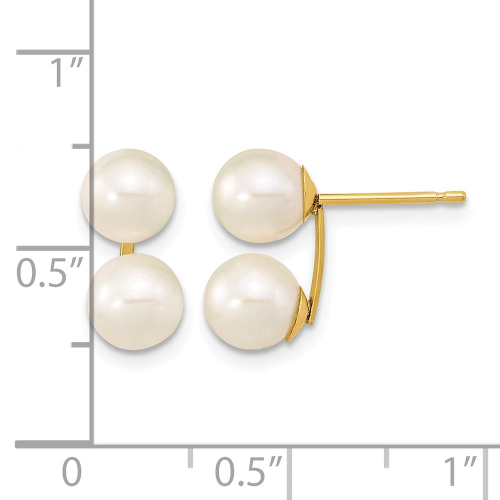 14K Yellow Gold 6-7mm White Round Freshwater Cultured Double Earrings