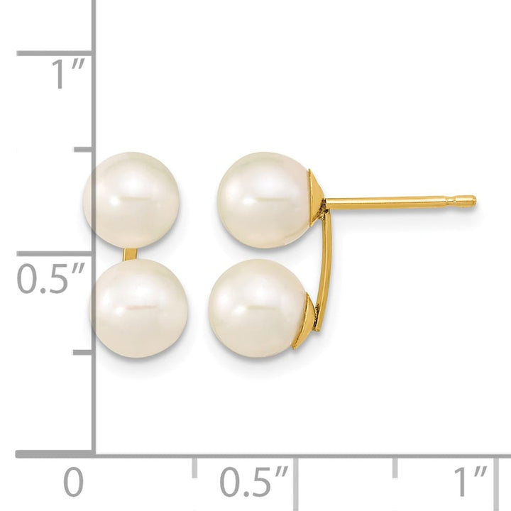 14K Yellow Gold 6-7mm White Round Freshwater Cultured Double Earrings
