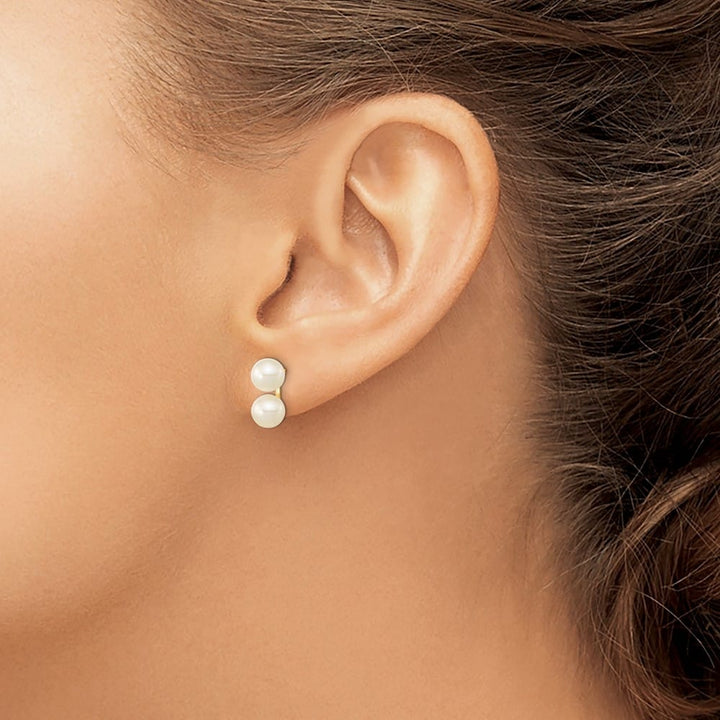 14K Yellow Gold 6-7mm White Round Freshwater Cultured Double Earrings