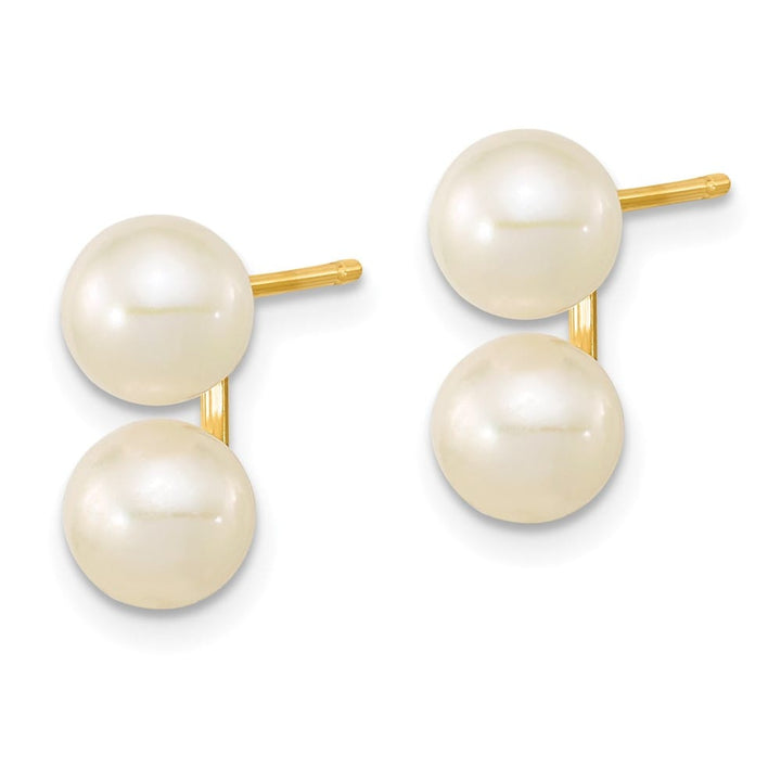 14K Yellow Gold 6-7mm White Round Freshwater Cultured Double Earrings
