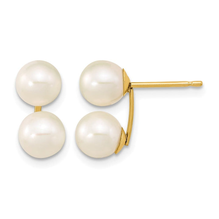 14K Yellow Gold 6-7mm White Round Freshwater Cultured Double Earrings
