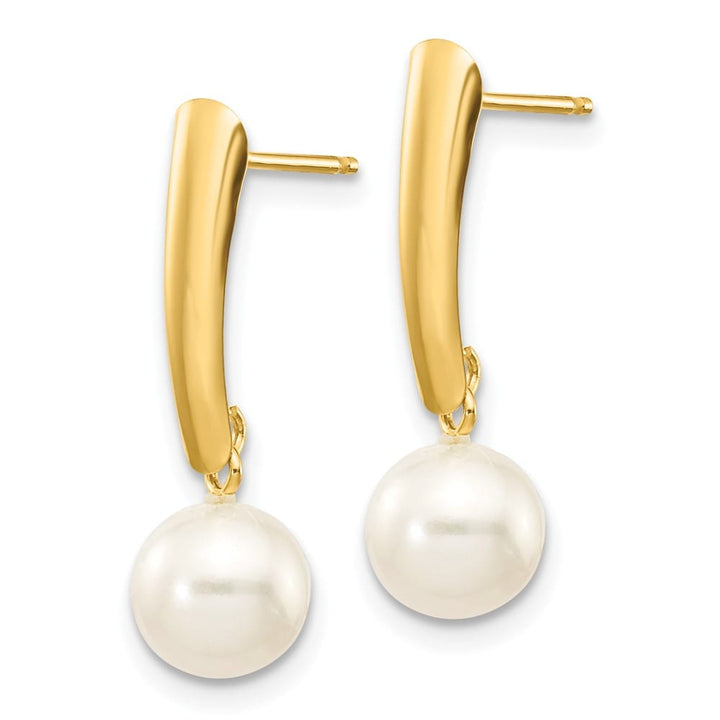 14K Yellow Gold 6-7mm White Round Freshwater Pearl Post Earrings