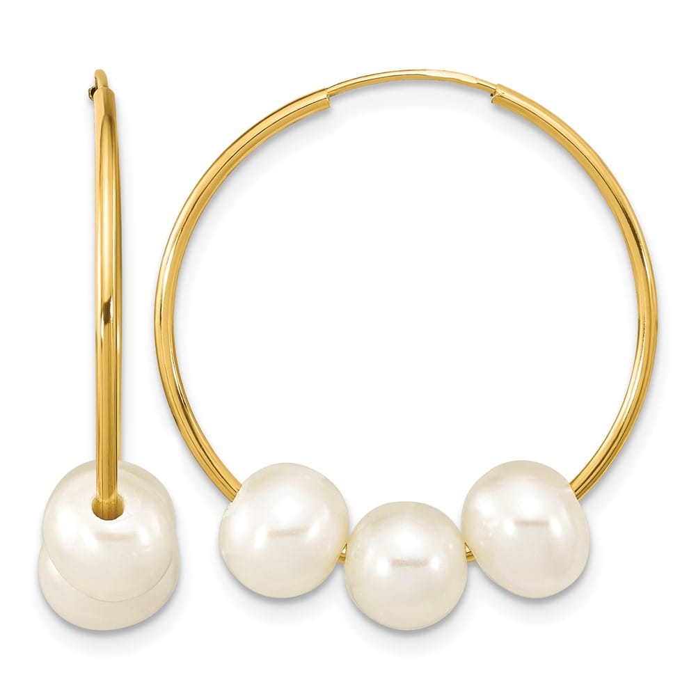 14K Yellow Gold 6-7mm White Semi-Round Freshwater Pearl Earrings