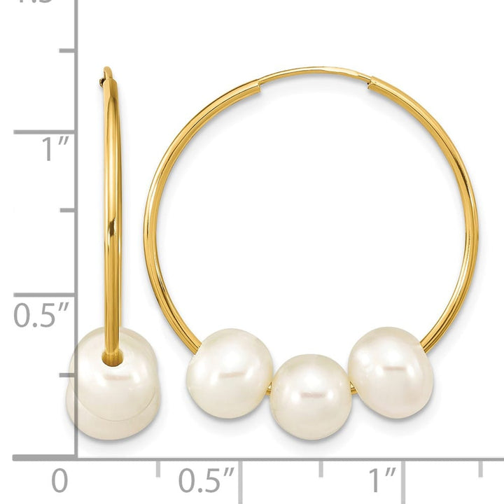 14K Yellow Gold 6-7mm White Semi-Round Freshwater Pearl Earrings