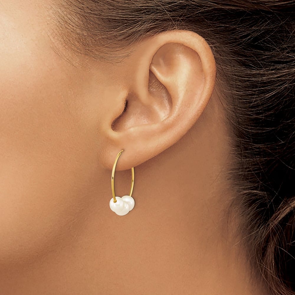 14K Yellow Gold 6-7mm White Semi-Round Freshwater Pearl Earrings