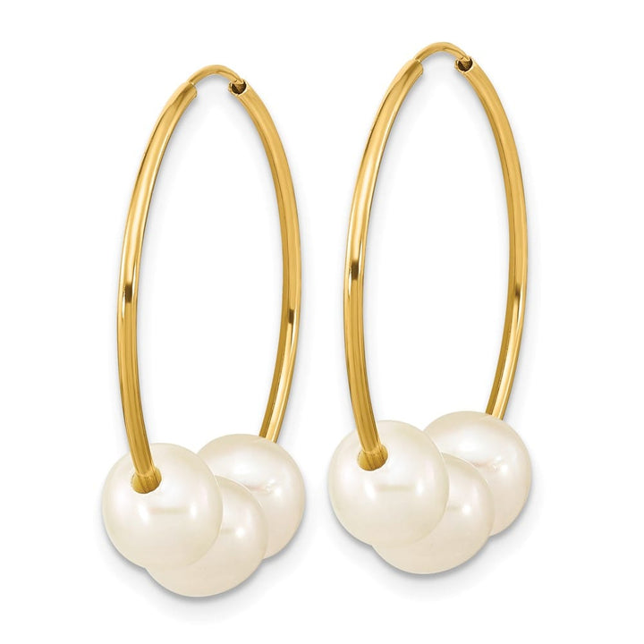 14K Yellow Gold 6-7mm White Semi-Round Freshwater Pearl Earrings