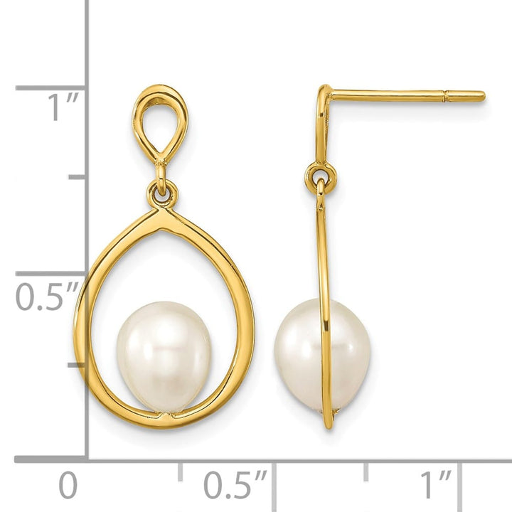 14K Yellow Gold 6-7mm White Teardrop Freshwater Pearl Post Earrings