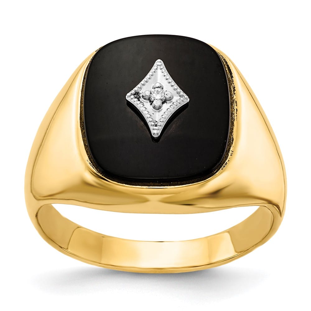 14k Yellow Gold 6.88 g Cushion Onyx and SI2/SI3 Diamond Men's Ring