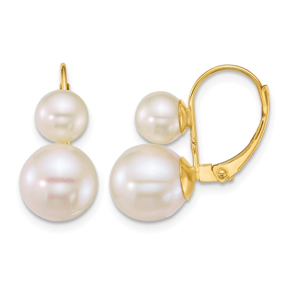 14K Yellow Gold 6-9mm Round White Freshwater Cultured Earrings