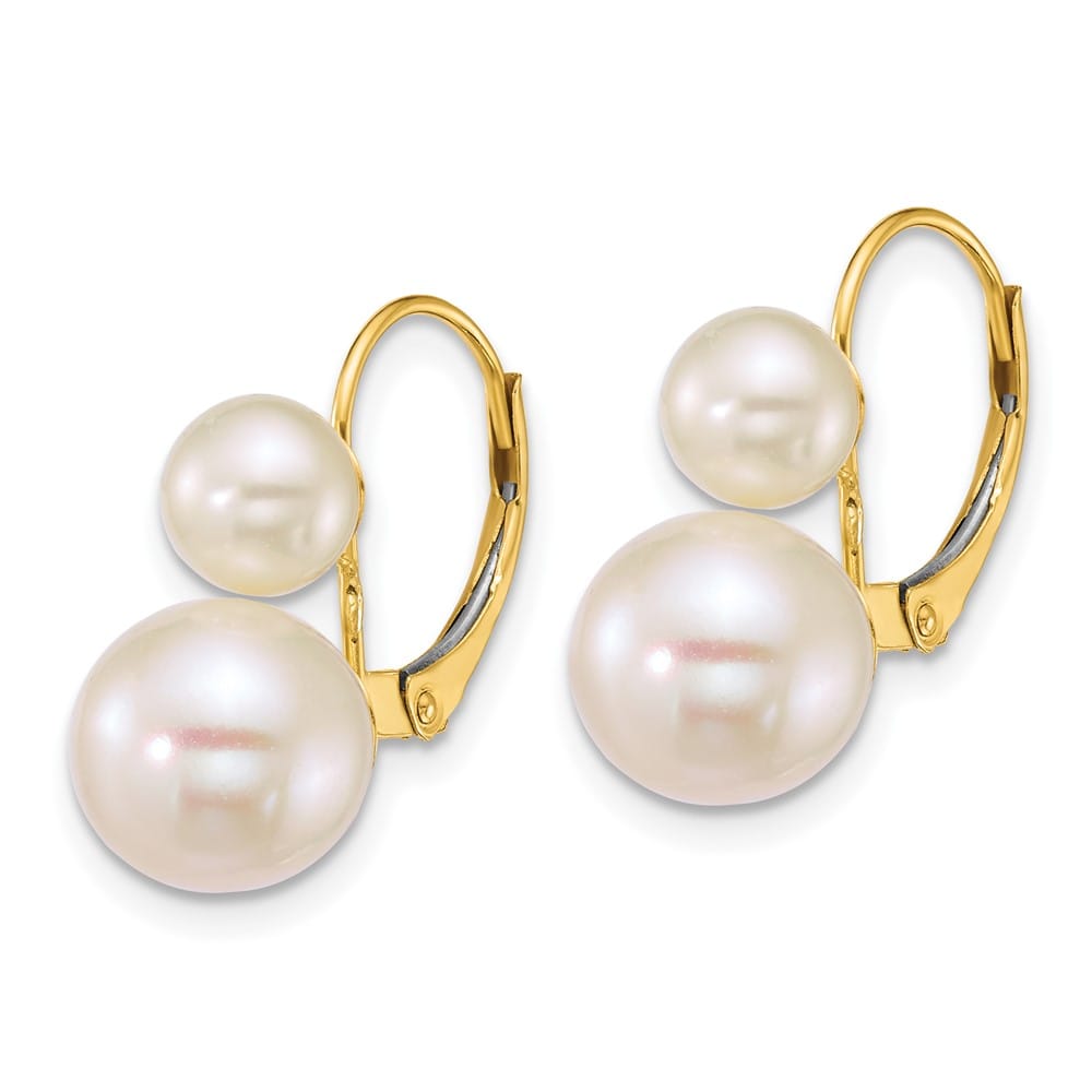 14K Yellow Gold 6-9mm Round White Freshwater Cultured Earrings