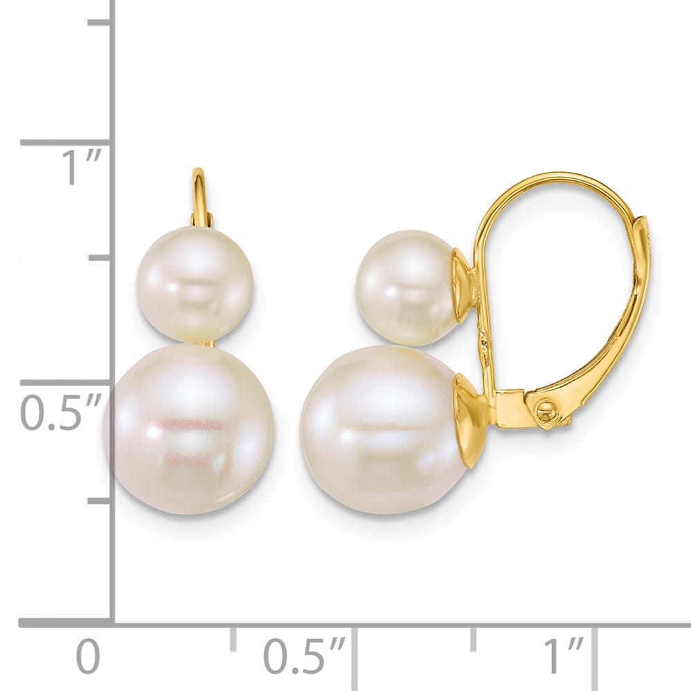 14K Yellow Gold 6-9mm Round White Freshwater Cultured Earrings