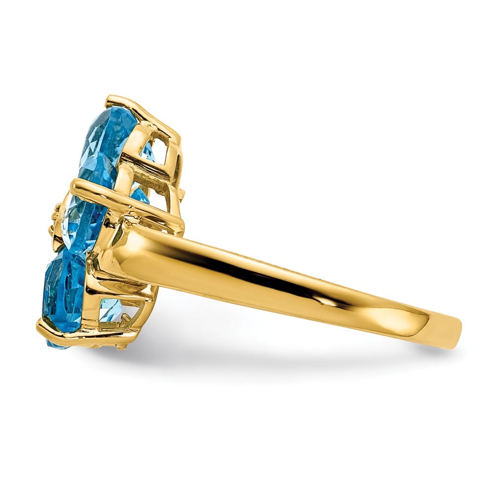 14k Yellow Gold 6 mm Heart Blue Topaz and Diamond Flower Ring
