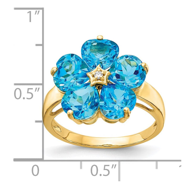 14k Yellow Gold 6 mm Heart Blue Topaz and Diamond Flower Ring