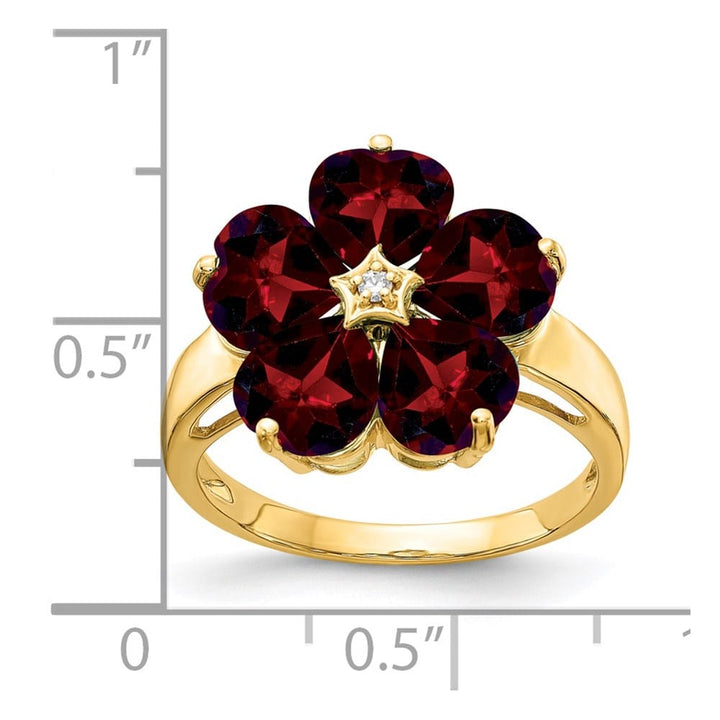 14k Yellow Gold 6 mm Heart Garnet and Diamond Flower Ring