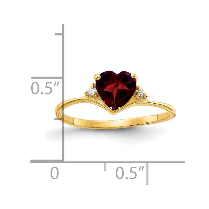14k Yellow Gold 6 mm Heart Garnet and Diamond Ring