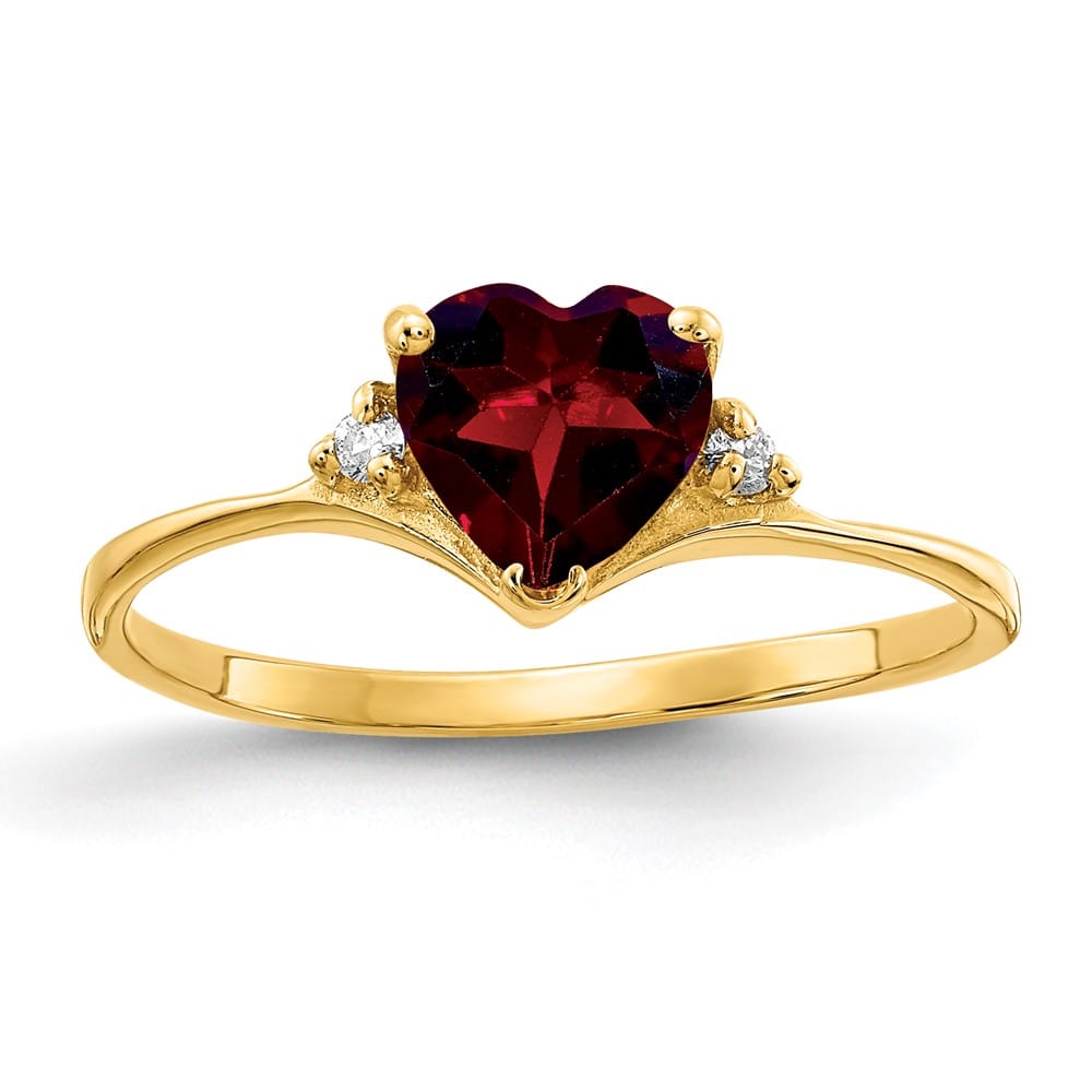 14k Yellow Gold 6 mm Heart Garnet and Diamond Ring